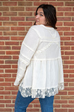 POL V-Neck Babydoll Pearl Embellished Long Sleeve