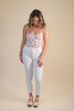 White Floral Romance Bustier Tie-Strap Bodysuit