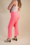 Risen High Rise "It" Girl Distressed Pant: Neon Coral