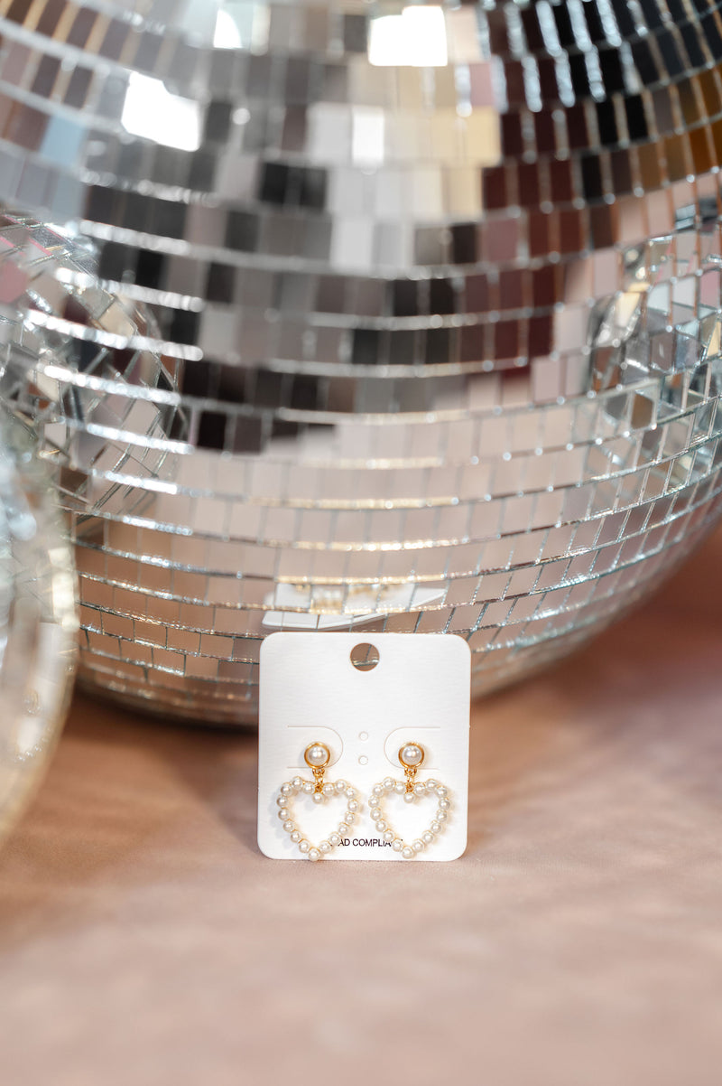 Gold & Pearl Heart Dangle Earrings