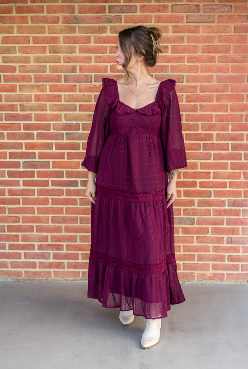 Ruffled In Wine Maxi Dress
