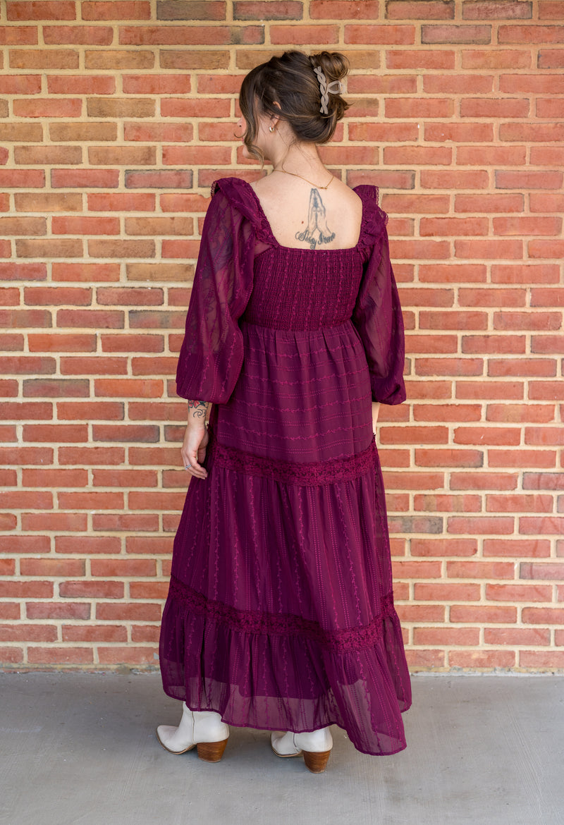 Ruffled In Wine Maxi Dress