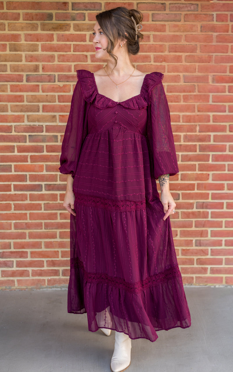Ruffled In Wine Maxi Dress