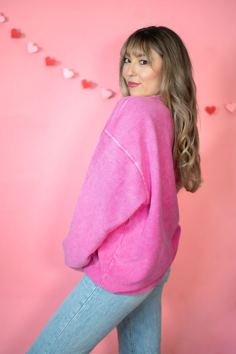 Queen of Hearts Corded Pullover, Pink