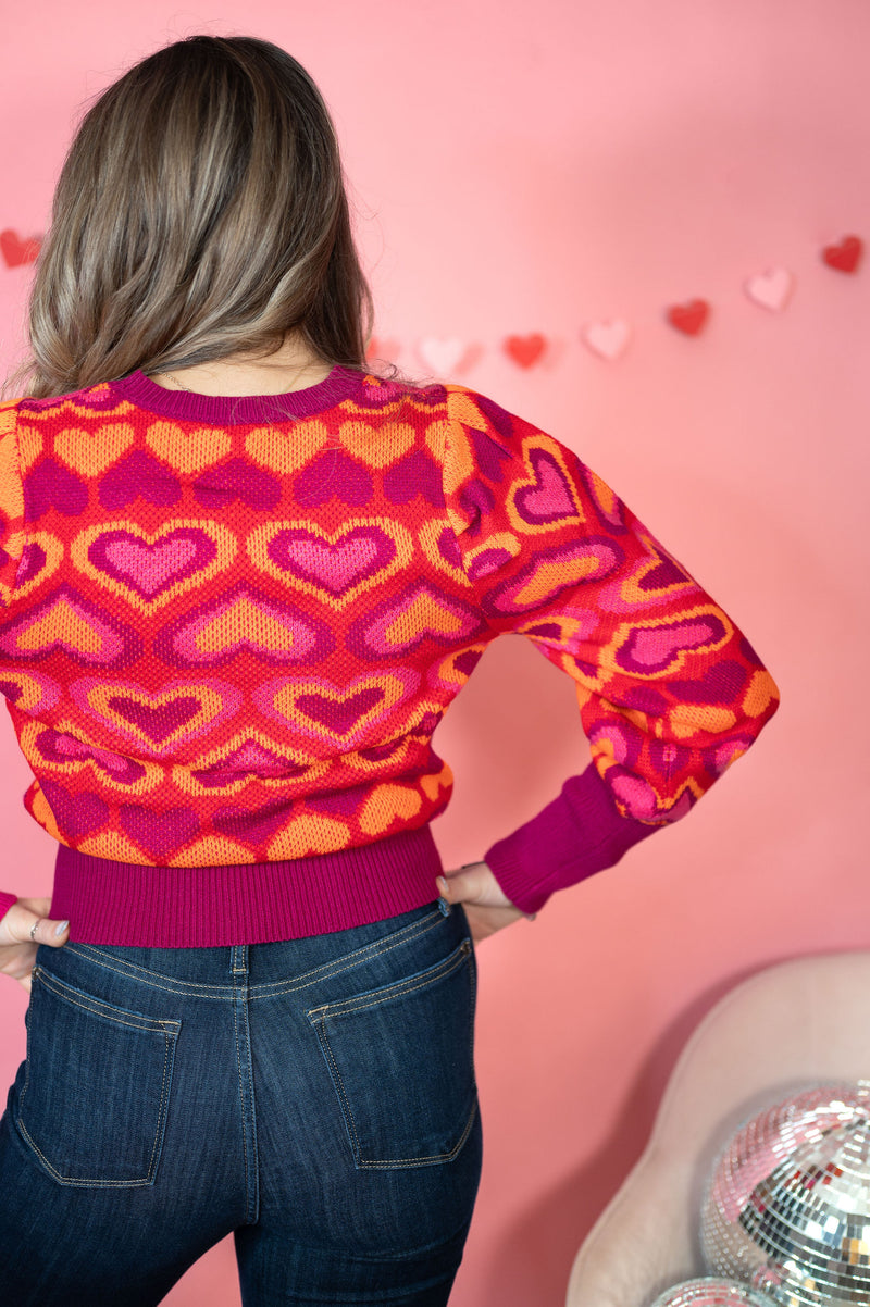 Groovy Hearts Puff-Sleeve Sweater