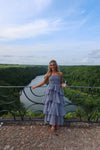 Blue Grey Ruffle Skirt Party Dress
