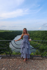 Blue Grey Ruffle Skirt Party Dress