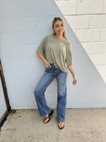 Lazer Cut Comfy Oversized Pocket Tee: Green
