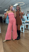 Structured Statement Corset Wide Leg Jumpsuit: Punch Pink