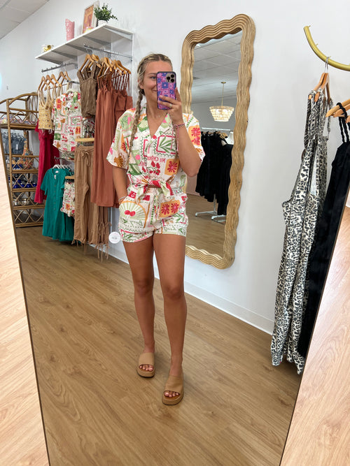 Berry Printed Island Button Down Shorts