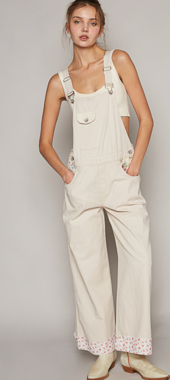 Cream Floral Detail Overalls