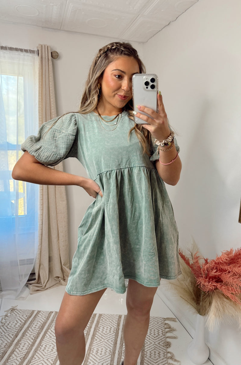 Mineral Wash Babydoll Tee Dress: 3 Colors