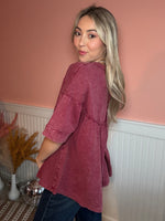 Easy Weekend Washed Babydoll Blouse: Burgundy