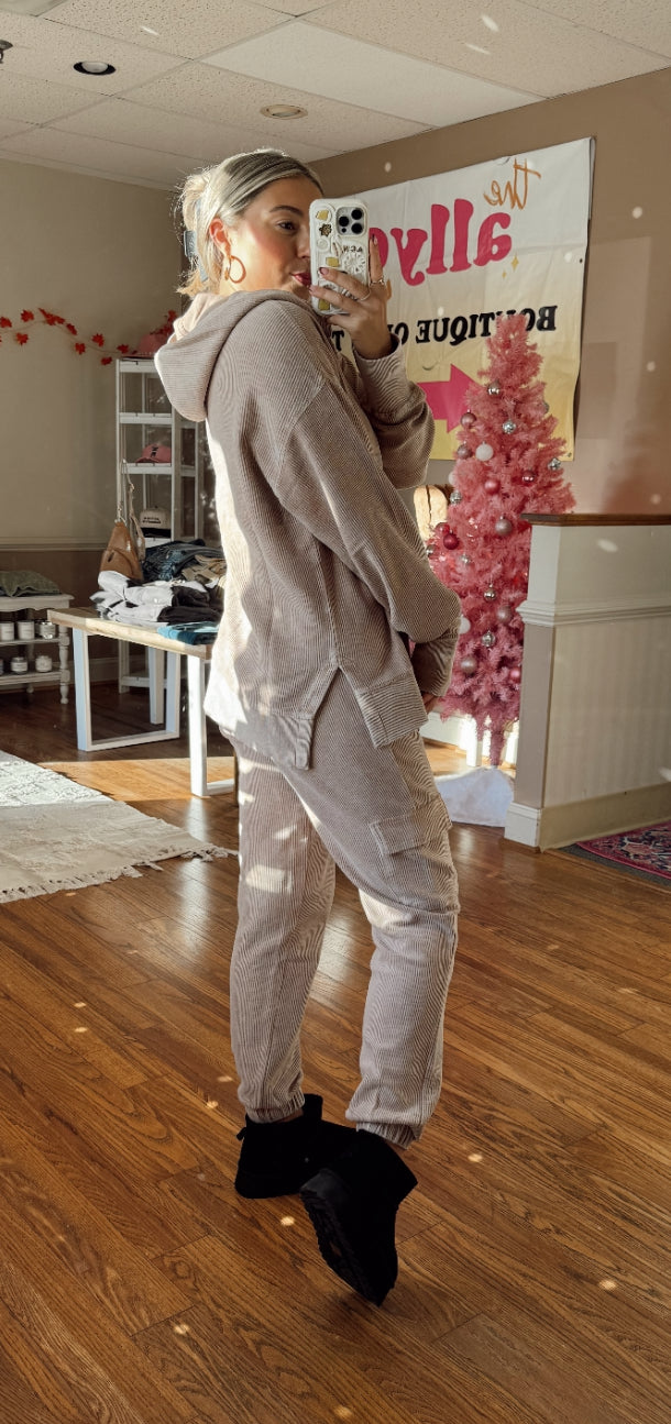 Luxe Corded Joggers: Light Mocha