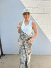 Lace Applique Waffle Crop Tank: Ivory