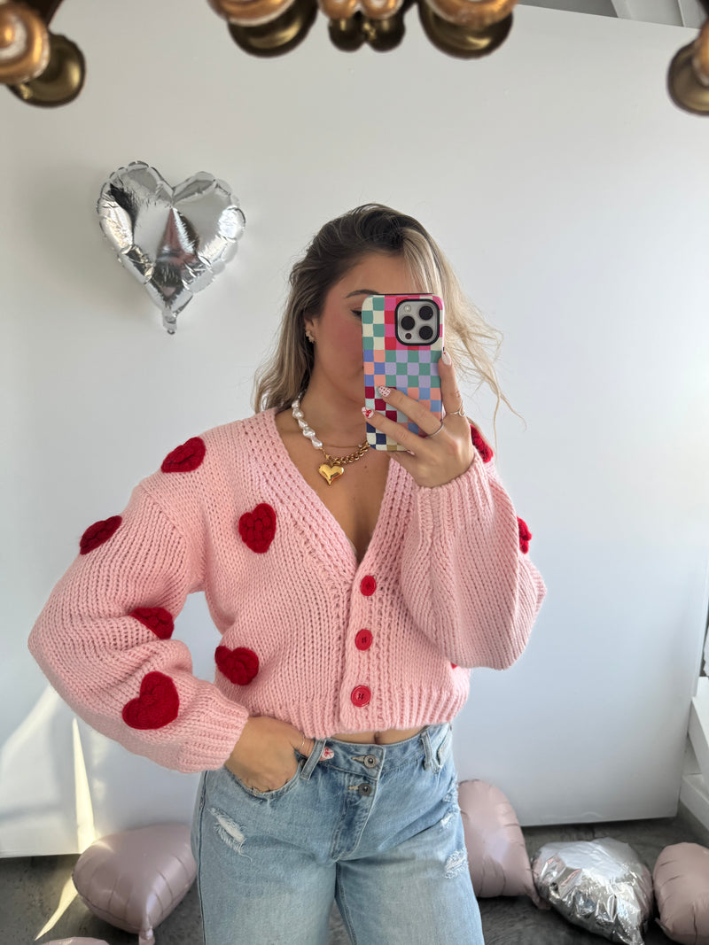 Chunky Knitted Heart Cardigan