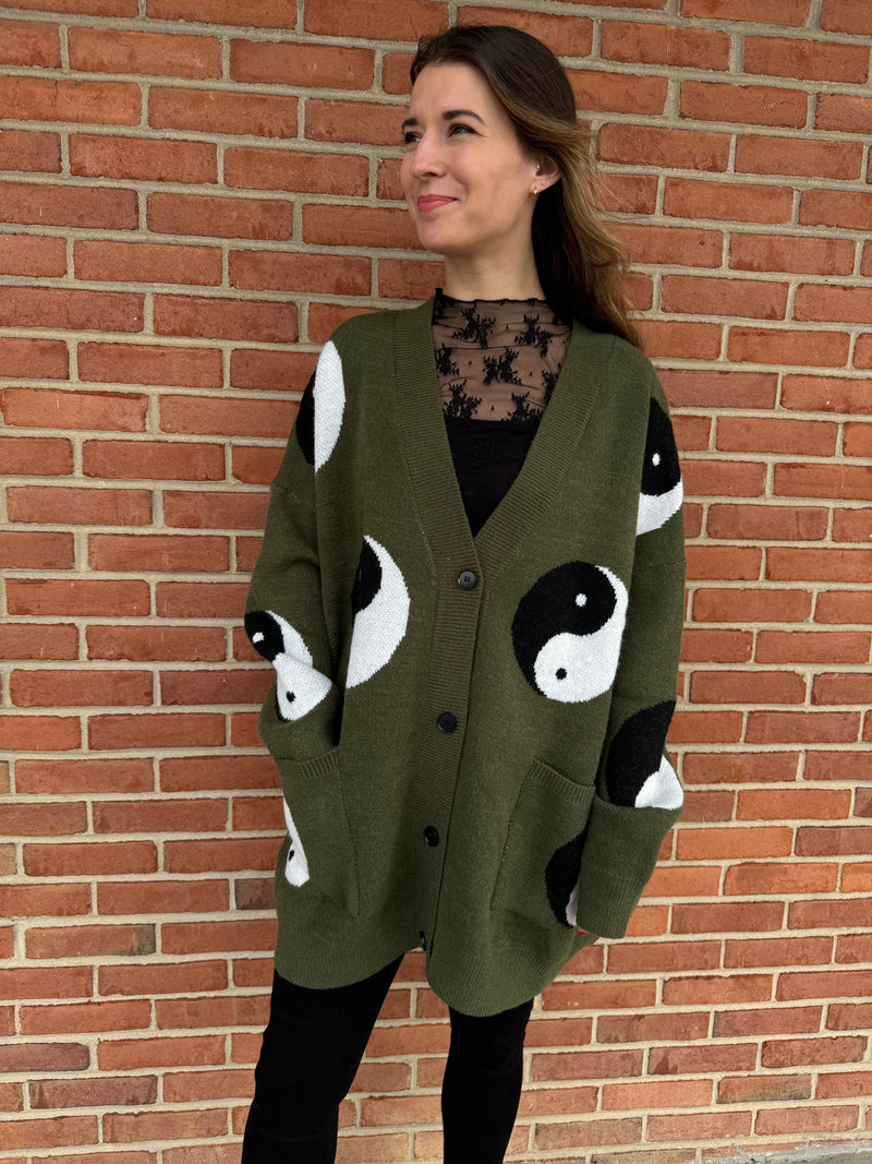 Oversized Yin Yang Cardigan: Olive