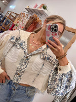 Cropped Coastal Hoodie Shacket: Blue/Cream