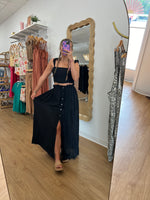 Two-Piece Smocked Top & Maxi Set: Black