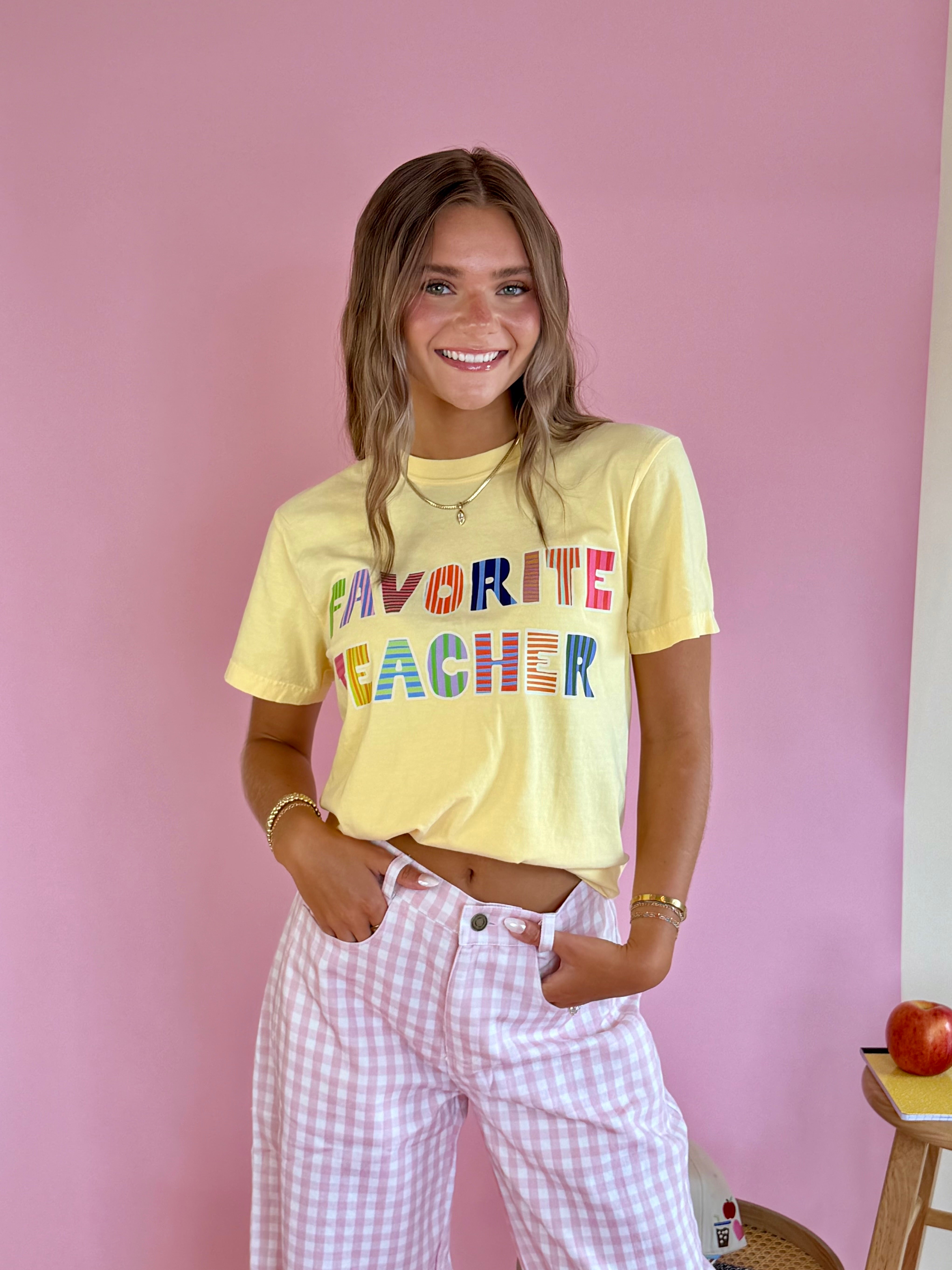 t-shirt, teacher clothes, cute teacher clothes, yellow t-shirt, favorite teacher, gift for teachers, teacher, back to school shopping, 