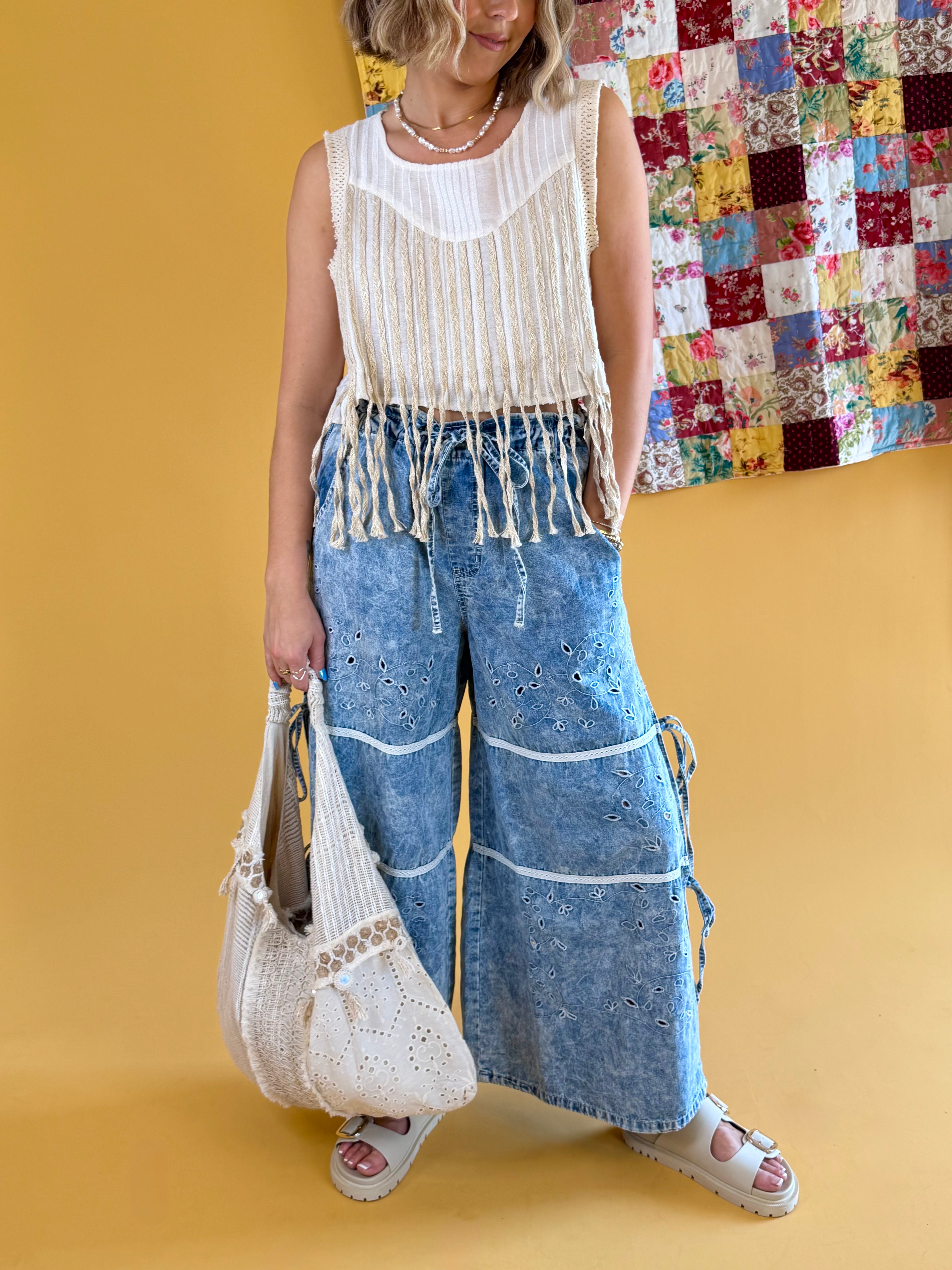 Wide Leg Pants, Floral pants, Denim, Denim Pants, Fun Pants, Tall Girl Pants, Tall Girl Friendly Pants, Trendy Pants