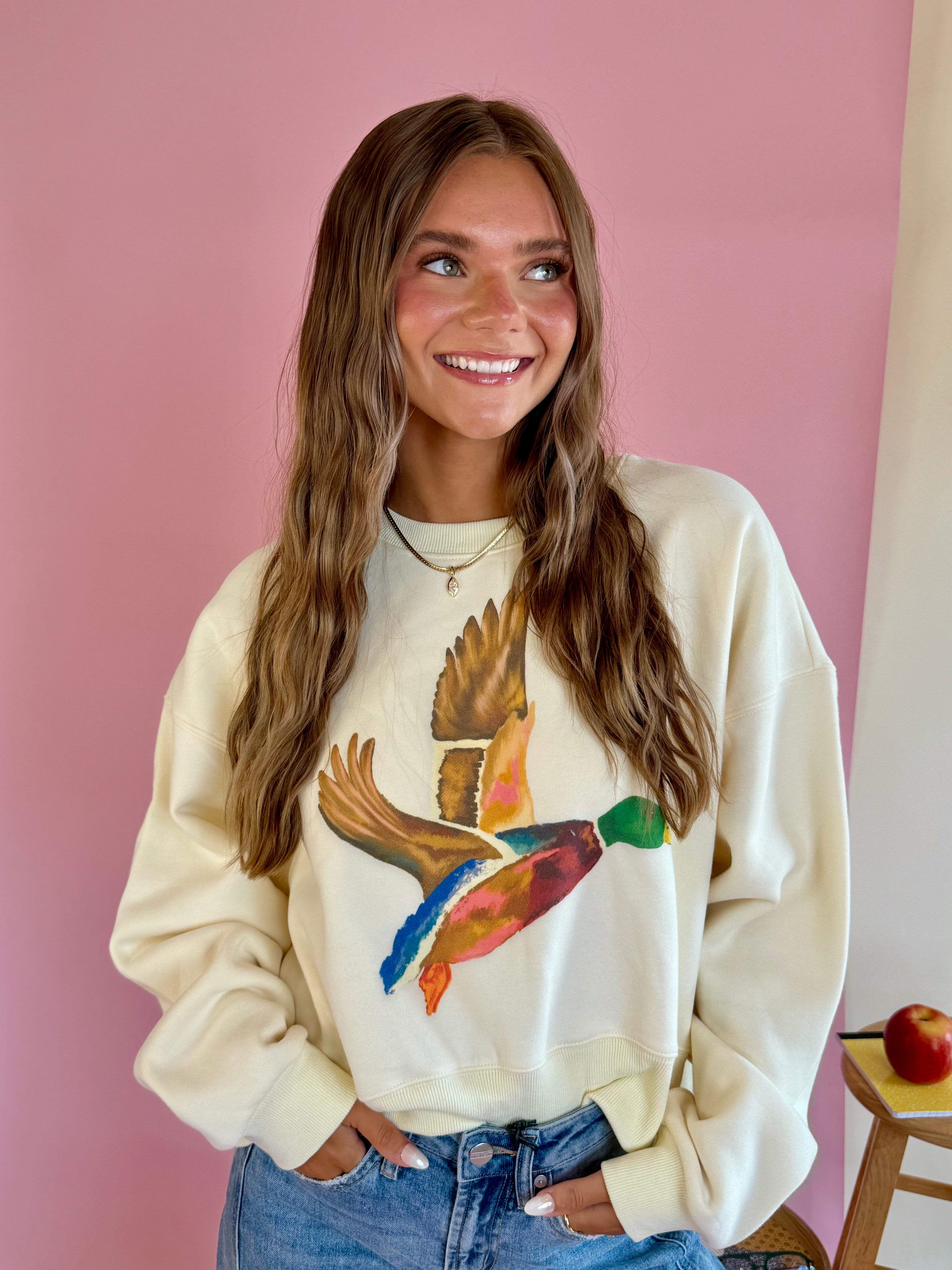 Cropped Sweatshirt, Duck Graphic Crewneck, Mallard Sweatshirt, Trendy sweatshirts, Loungewear, casual wear, colorful sweatshirts, crewnecks and pullovers