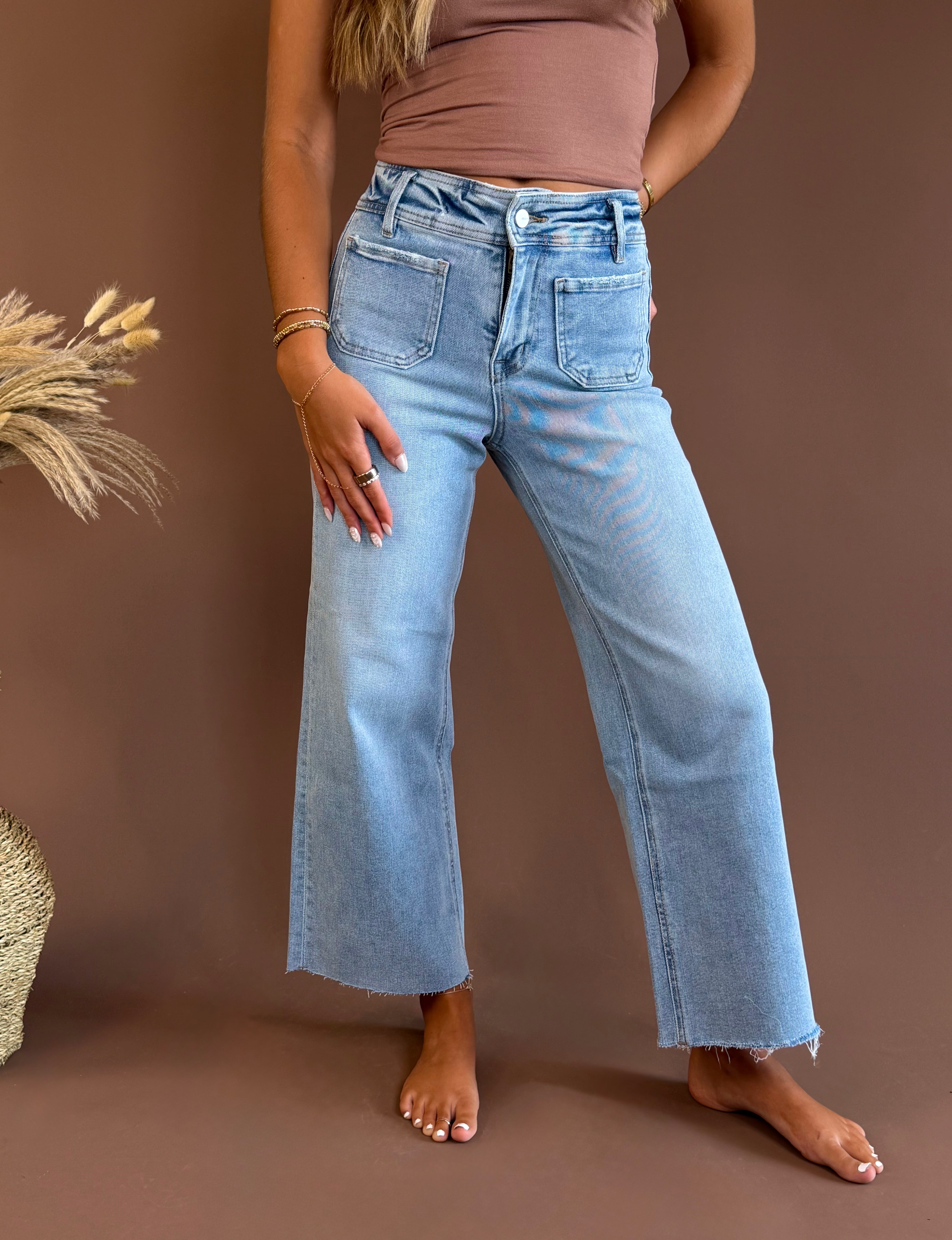 Front pocket jean, denim pant, raw hem pant, jean, mica jeans