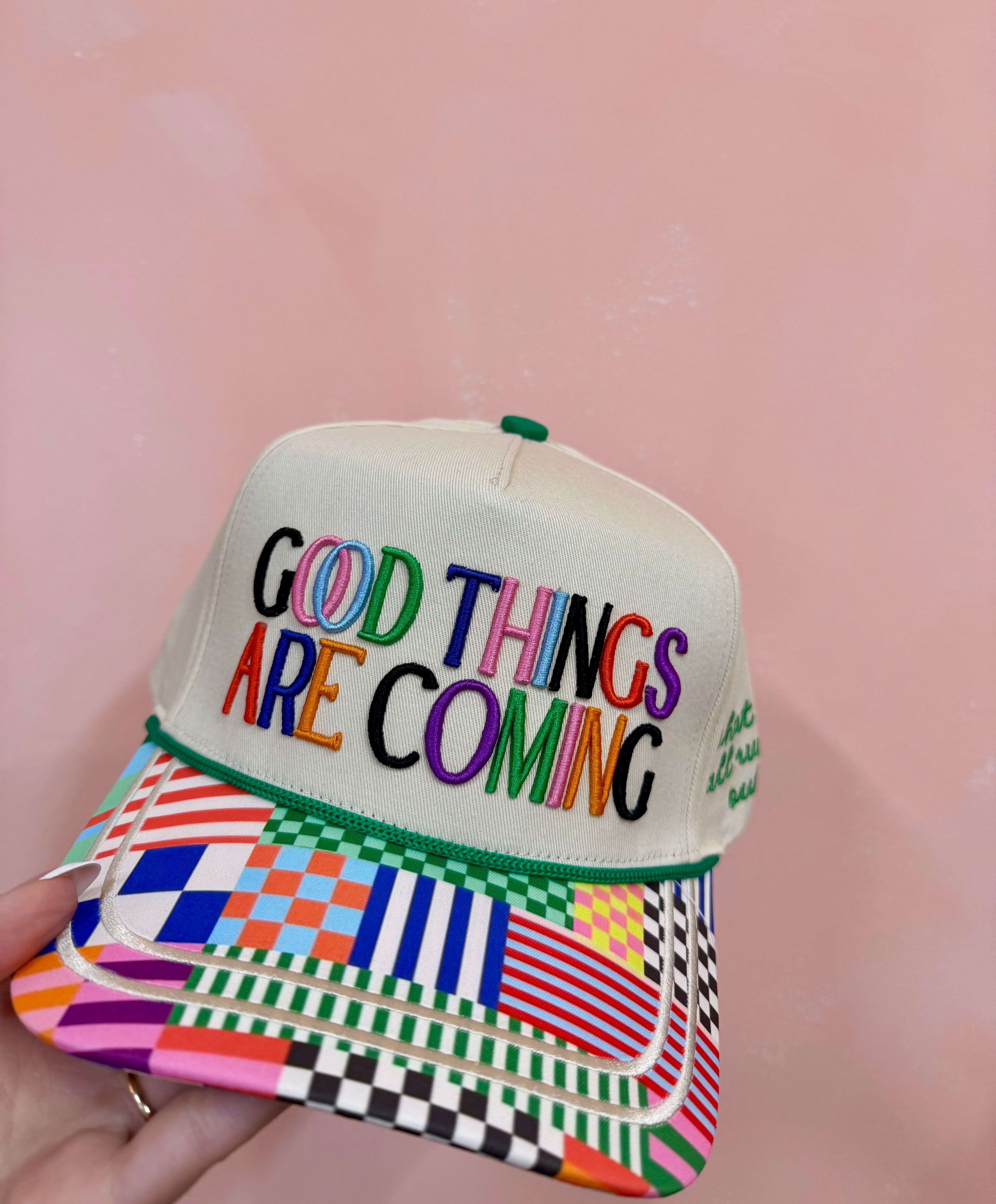 GOOD THINGS ARE COMING HAT, TRUCKER HAT, COLORFUL HAT, POPPY & PINE, SUMMER HAT