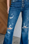 Judy Blue Gabriella Mid Rise Distressed Button Fly Flare Jeans