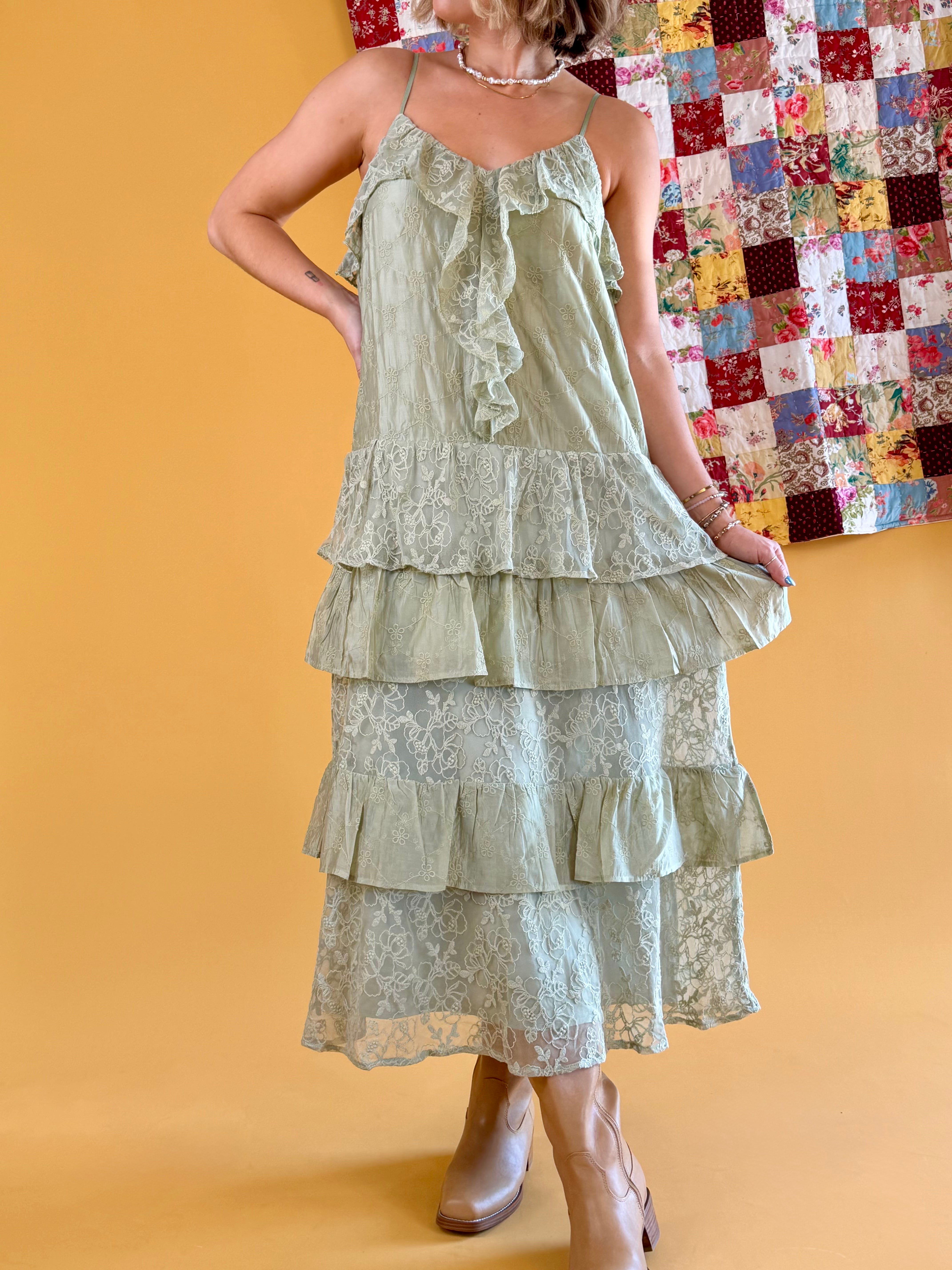 Ruffle Dress, Lace Detail Dress, Cottage Core Dress, Cute Summer Dress, Flowy Dress