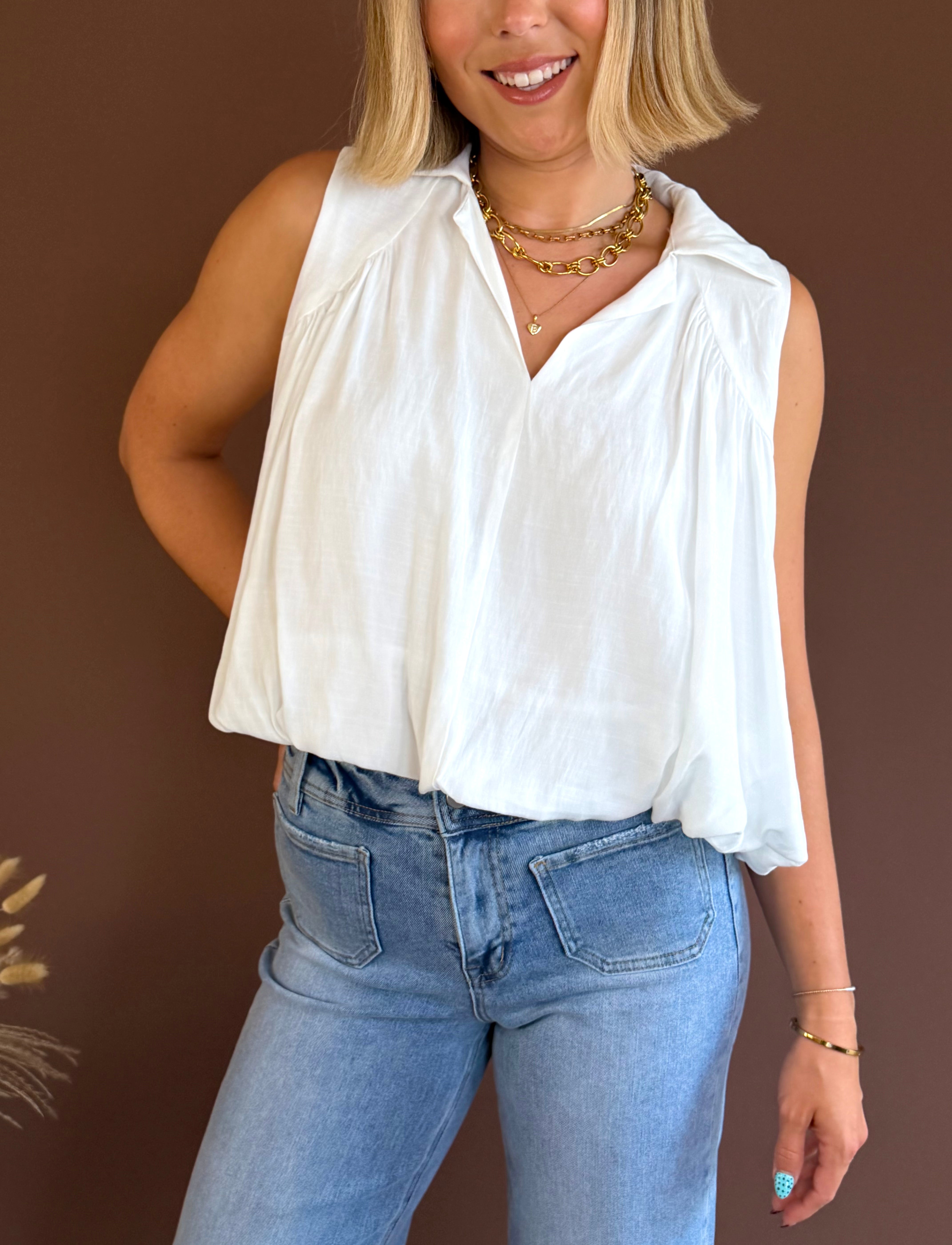 White top, collared shirts, v neck blouse, white blouse, white, v neck top, bubble hem tops