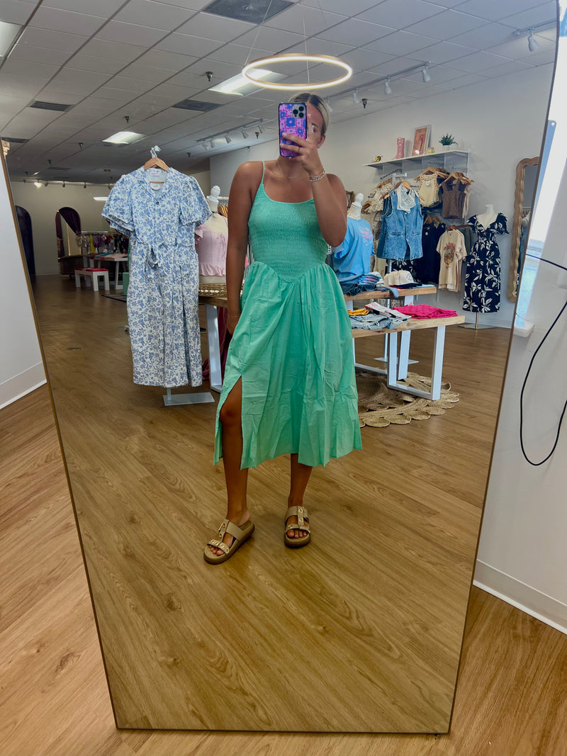 Smocked Casual Dress with Slit