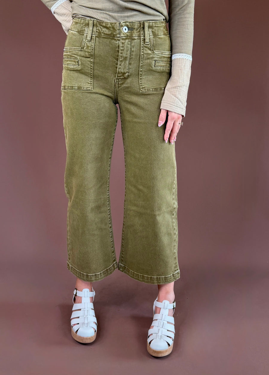 MICA Nutria Olive Wide Crop Jeans