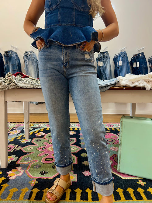 Judy Blue Bleach Splatter Boyfriend Jean