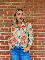 POL Primary Floral Woven Button Down Blouse