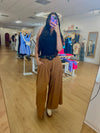 Camel Wide Leg Pleated Trouser Pant