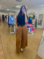 Camel Wide Leg Pleated Trouser Pant