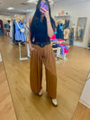 Camel Wide Leg Pleated Trouser Pant