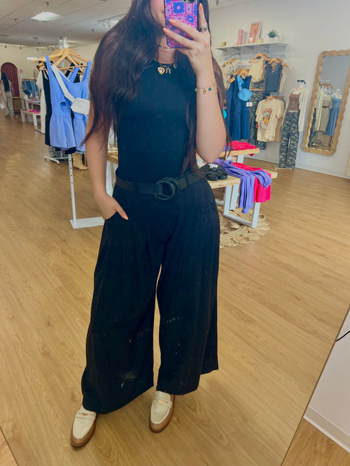 Black Wide Leg Pleated Trouser Pant