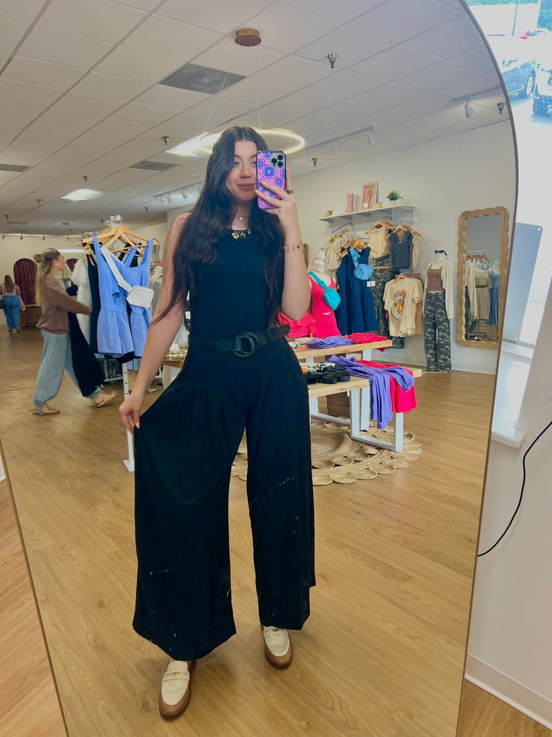 Black Wide Leg Pleated Trouser Pant