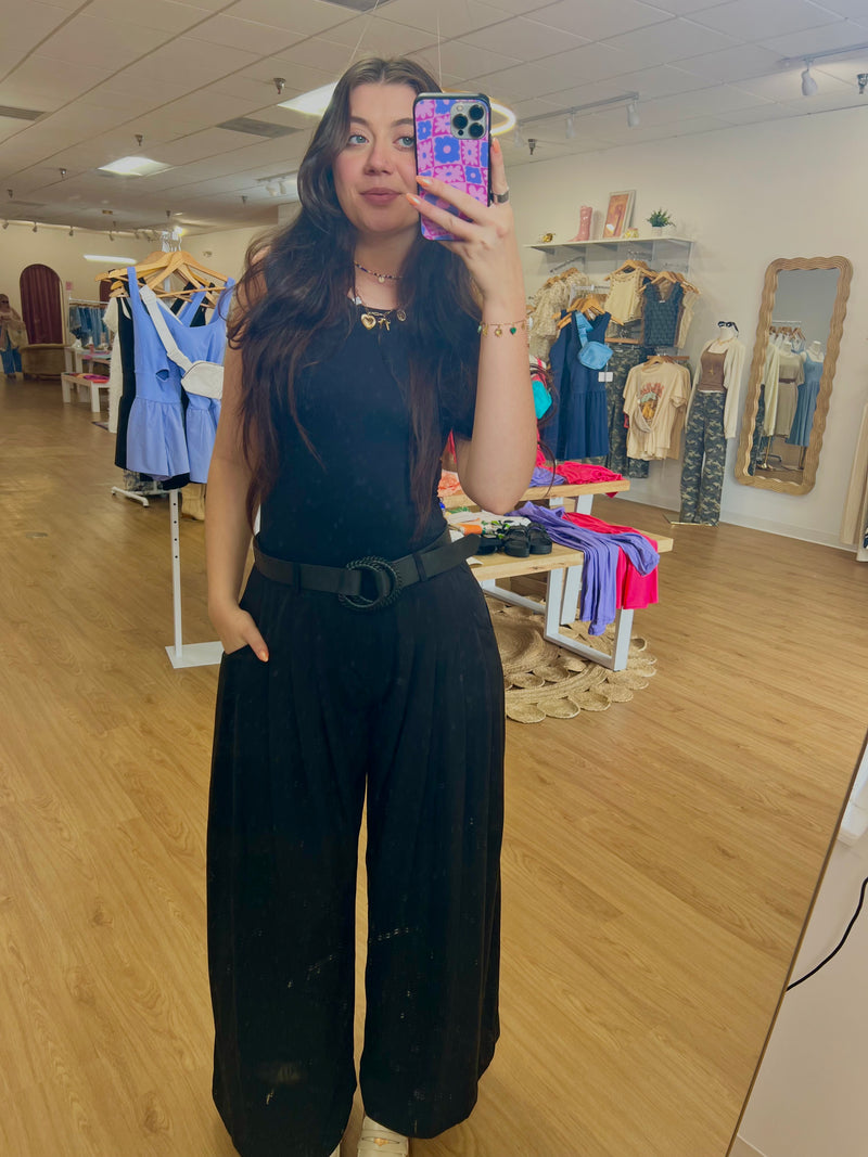 Black Wide Leg Pleated Trouser Pant