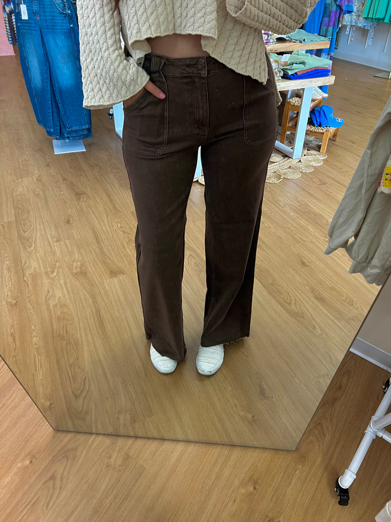 Judy Blue Retro Wide Jeans: Chocolate
