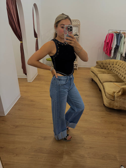 Vervet High Rise Wide Cuffed Vintage Medium Wash Denim