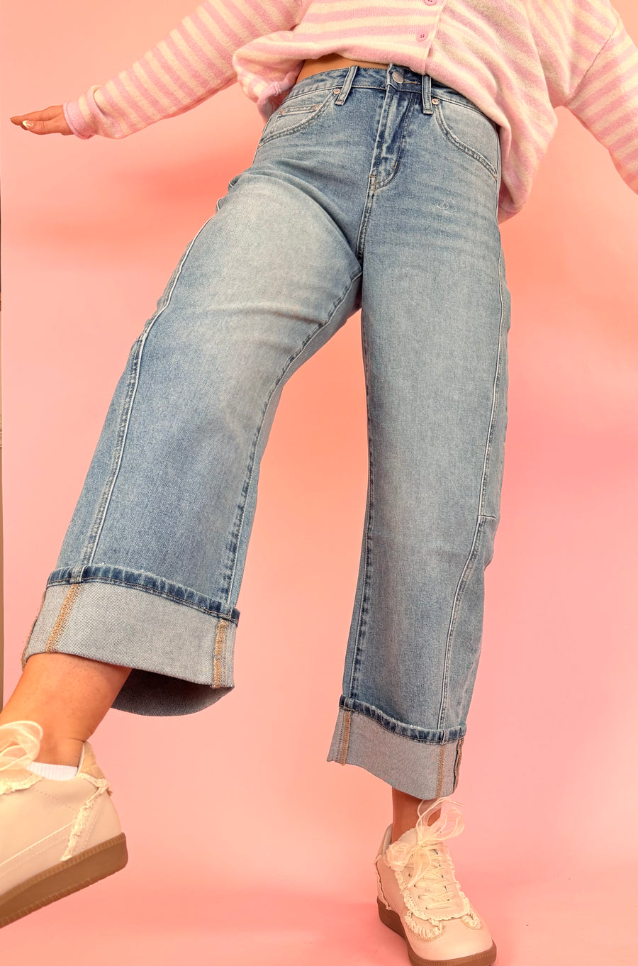 MICA Dusty Sky Mid Rise Barrel Jean
