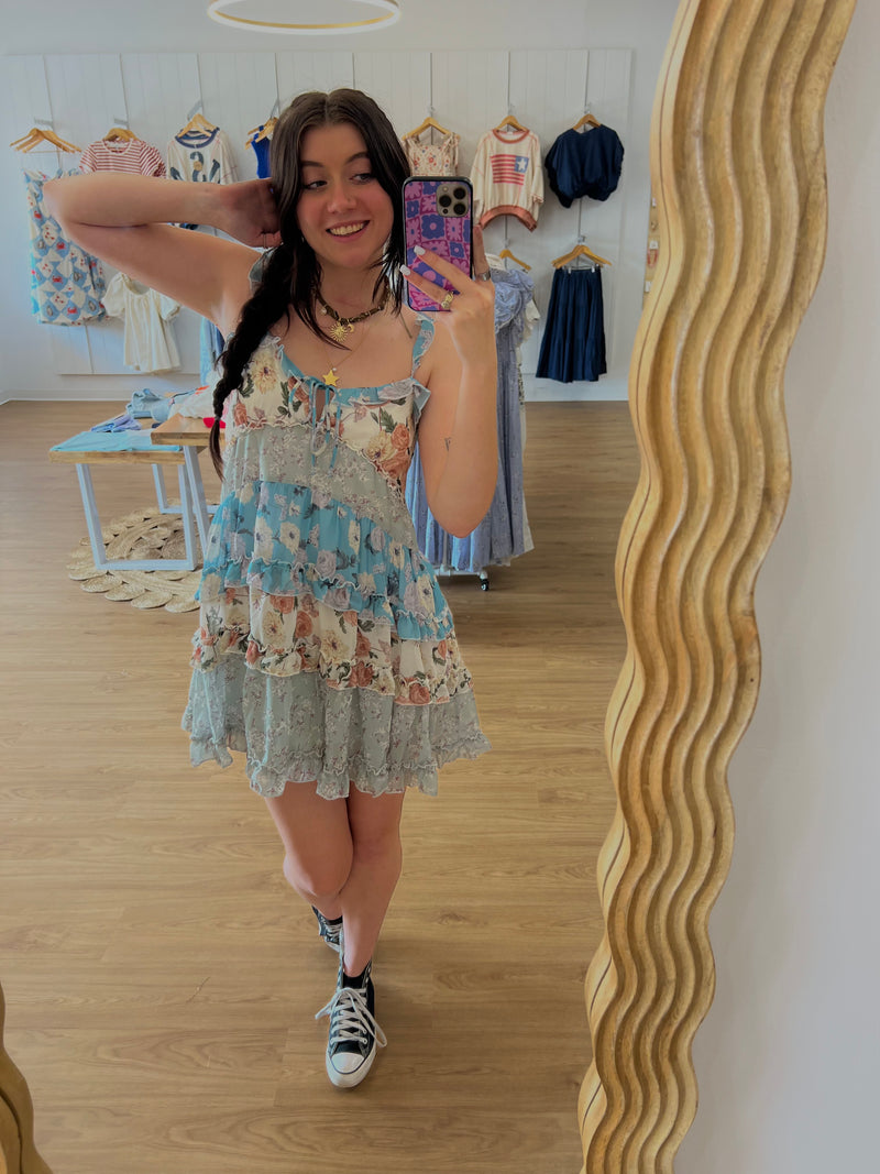 Vintage Floral Ruffle Tiered Dress