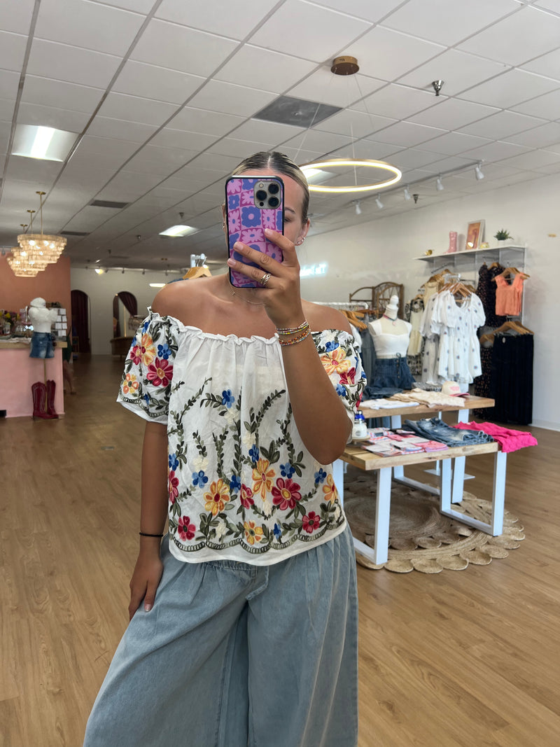 Off Shoulder Embroidered Blouse