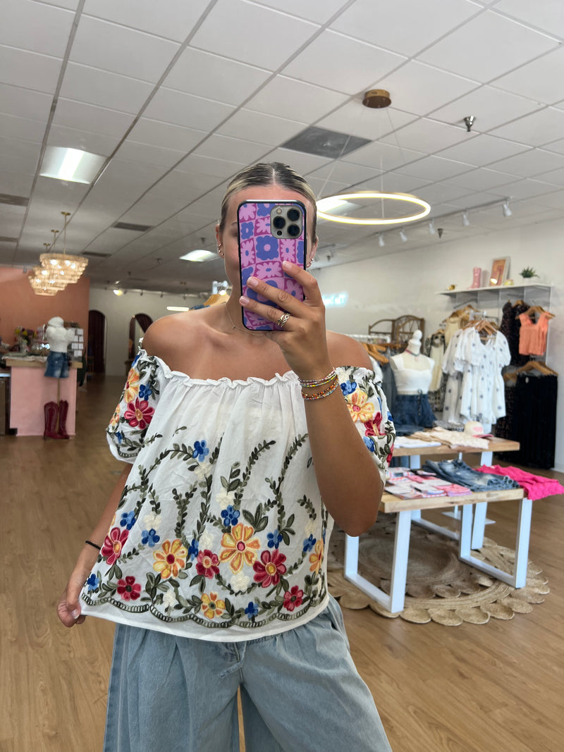 Off Shoulder Embroidered Blouse