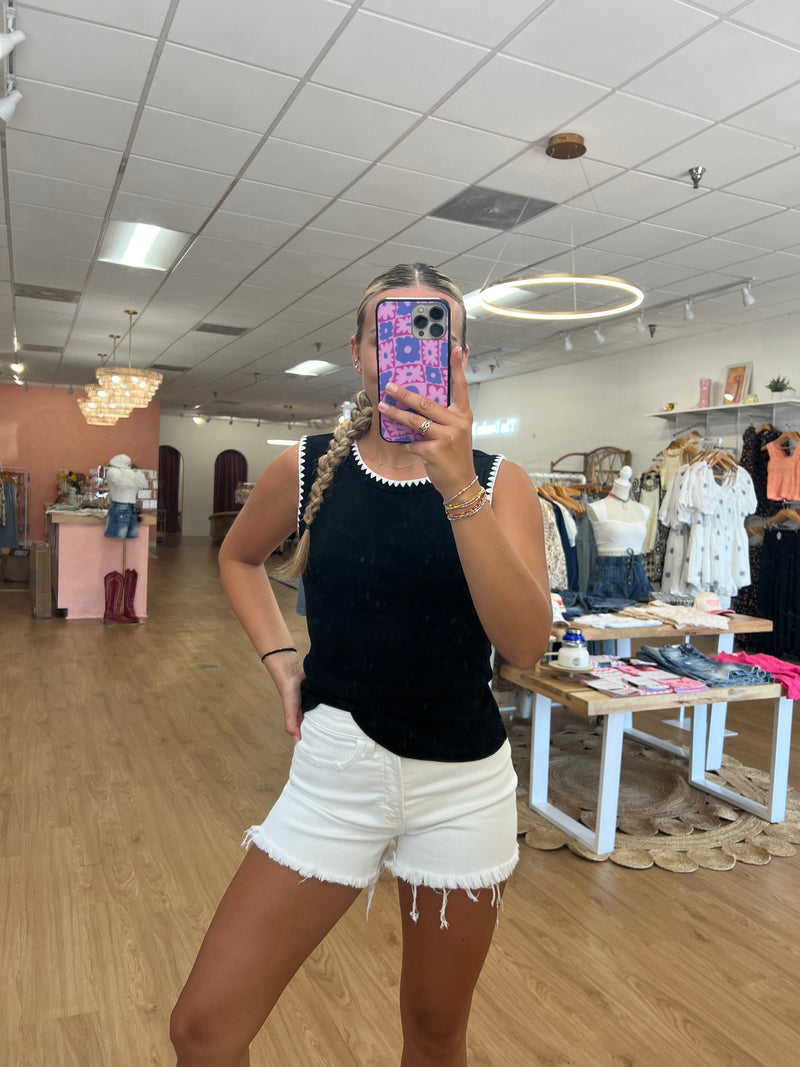 Ribbed and Embroidered Tank Top