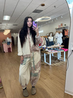 Boho Floral Balloon Sleeve Shacket: Oatmeal