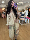 Boho Floral Balloon Sleeve Shacket: Oatmeal